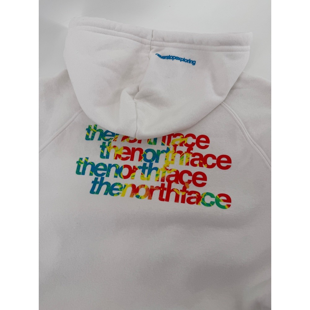 The North‎ Face Womens White Rainbow Stacked Logo Pullover Hoodie XS Reg Fit
